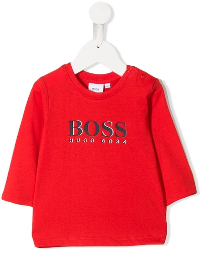 Hugo Boss Babies' Logo Print Top In Red