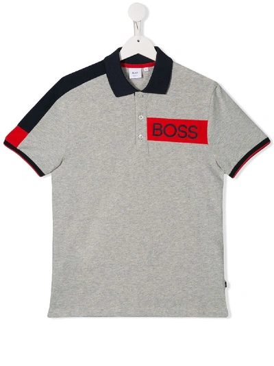 Hugo Boss Teen Logo Printed Polo Shirt In Grey