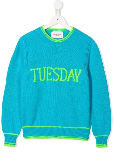 Alberta Ferretti Kids' Tuesday Intarsia Cotton Knit Pullover In Turchese