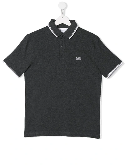 Hugo Boss Teen Logo Embroidered Polo Shirt In Grey