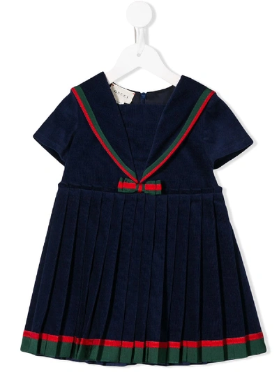 Gucci Babies' Striped Trim Sailor Dress In Blue
