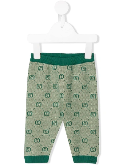 Gucci Babies' Gg提花针织长裤 In Green