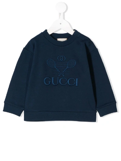 Gucci Babies' Embroidered Logo Sweatshirt In Blue