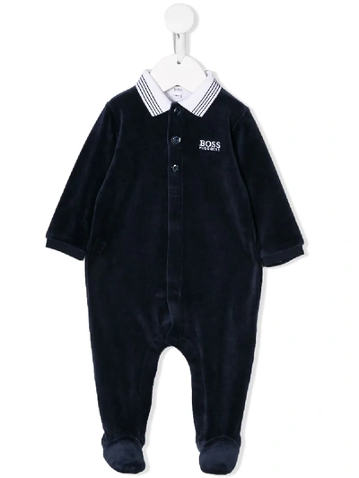 Hugo Boss Babies' Striped Collar Pyjamas In Blue
