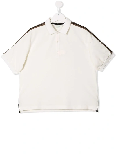 Fendi Teen Poloshirt Mit Logo-streifen In White