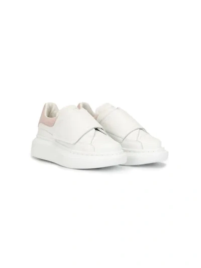 Alexander Mcqueen Kids' Suede-trimmed Leather Exaggerated-sole Trainers In White,pink