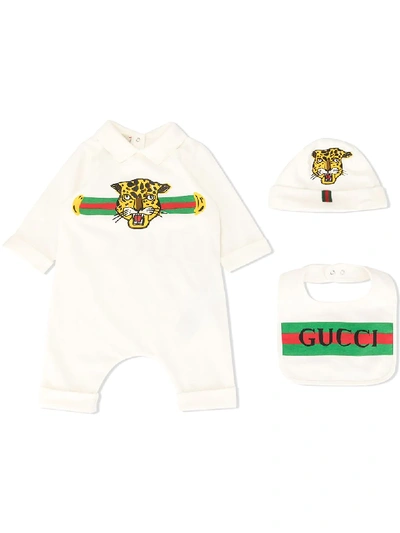 Gucci Babies' Cotton Onesie, Hat And Bib Set In Black