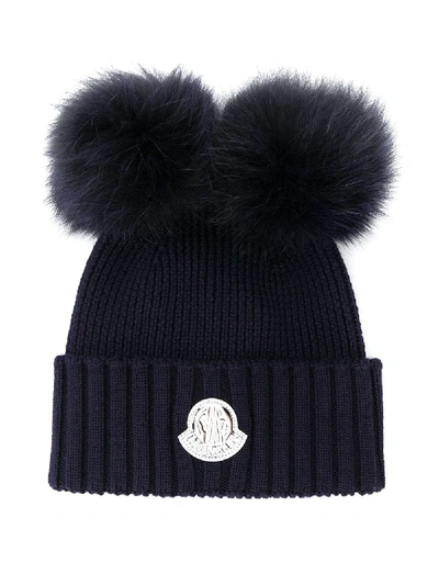 Moncler Kids' Knitted Pom Pom Hat In Blue