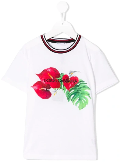 Dolce & Gabbana Kids' Floral Logo Print T-shirt In White