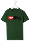 Diesel Kids' Tjustdivision Embroidered Logo T-shirt In Green