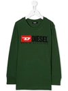 Diesel Kids' Long Logo Sweater In Green