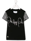 Philipp Plein Junior Kids' Signature Rhinestone T-shirt In Black