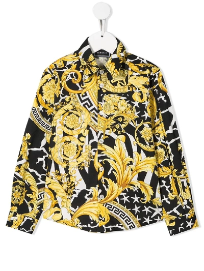 Young Versace Kids' Baroque Print Shirt In Black