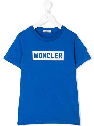 Moncler Kids' Logo Print T-shirt In Blu