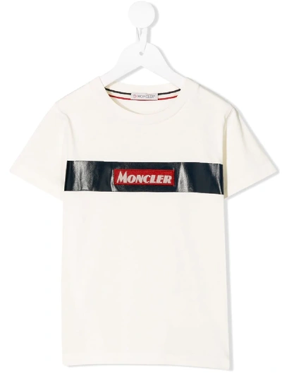 Moncler Kids' White Boy T-shirt With Red Patch