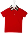 Gucci Kids' Web Collar Polo Shirt In Red