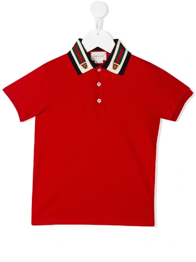 Gucci Kids' Web Collar Polo Shirt In Red