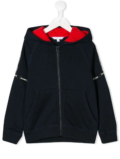 Little Marc Jacobs Kids' Logo Tape Zipped Hoodie In Blue