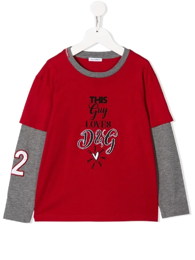 Dolce & Gabbana Kids' Layered Script Print T-shirt In Red