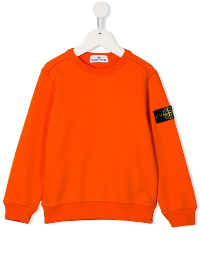 Stone Island Junior Kids' Logo Patch Sweatshirt In Orange