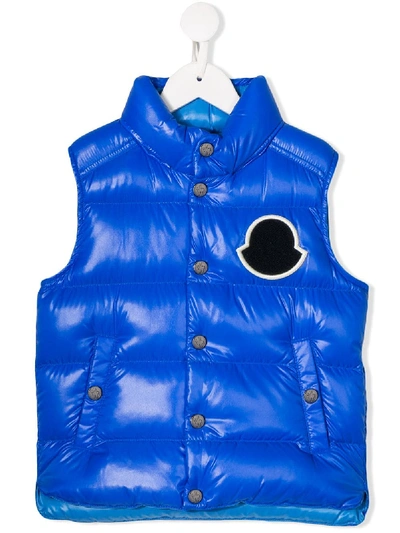 Moncler Kids' Logo Padded Gilet In Blue