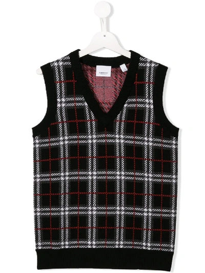 Burberry Kids' Check Knitted Waistcoat In Black