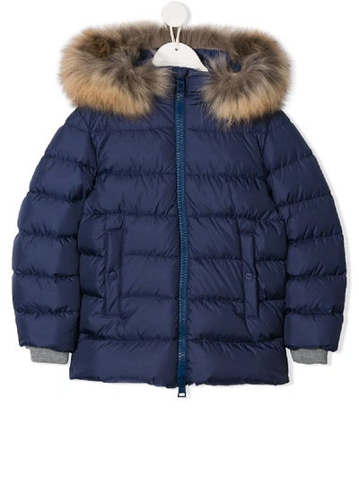 Herno Kids' Padded Faux Fur Trimmed Jacket In Blue