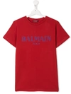 Balmain Teen Printed Logo T-shirt In Red