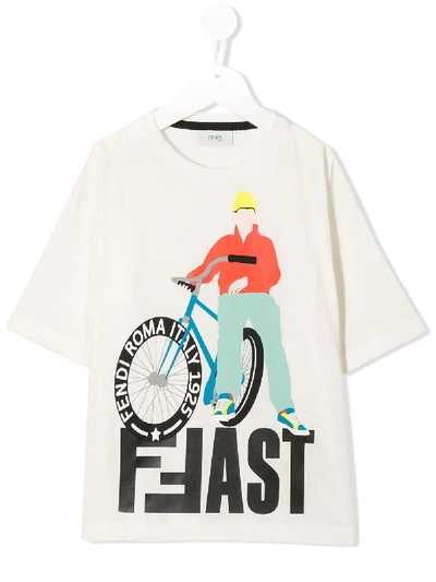 Fendi Kids' Ffast T-shirt In White