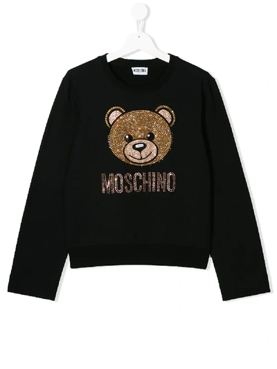 Moschino Teen Toy Bear Crystal Embellished Sweatshirt In Black