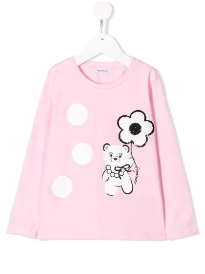 Simonetta Kids' Sequinned Teddy Bear Top In Pink