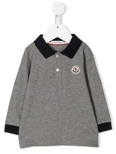 Moncler Babies' Logo Patch Polo Shirt In Grey