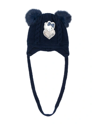 Monnalisa Babies' Kitty Patch Beanie In Blue