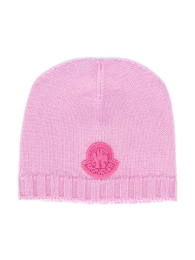 Moncler Babies' Logo Patch Beanie In Pink