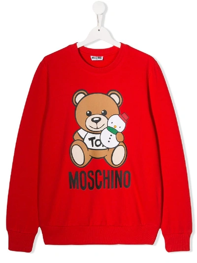 Moschino Teen Teddy Logo Sweatshirt In Red