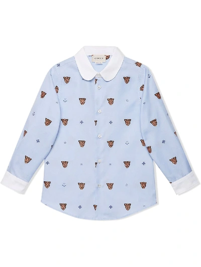 Gucci Kids' Fil Coupé Motif Shirt In Blue