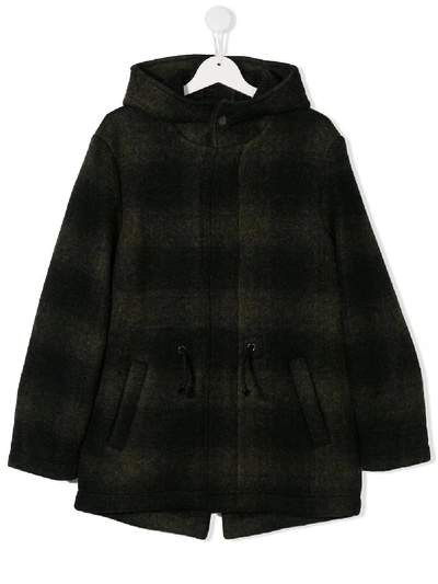 Paolo Pecora Teen Checked Parka Coat In Green