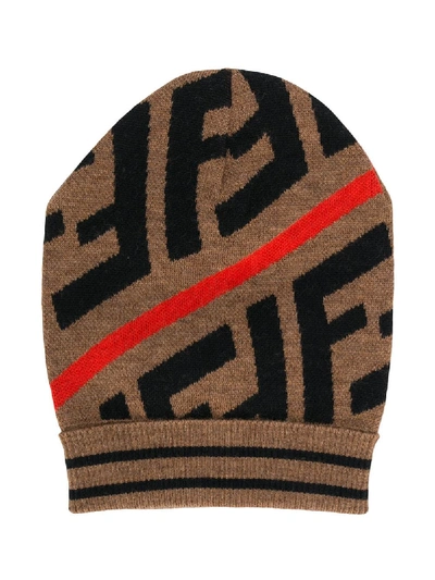 Fendi Kids' Ff Knitted Beanie In Brown