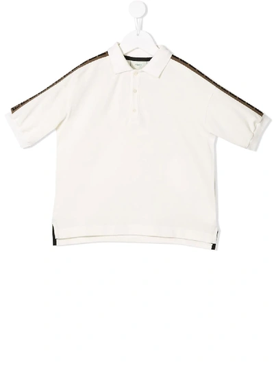 Fendi Kids' Ff Motif Tape Detail Polo Shirt In White