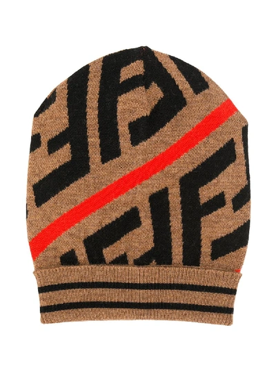 Fendi Kids' Colour Block Beanie In Neutrals