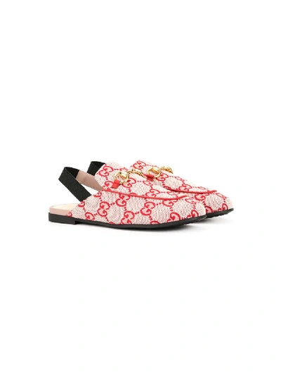 Gucci Kids' Horsebit Canvas Logo Mules In Red