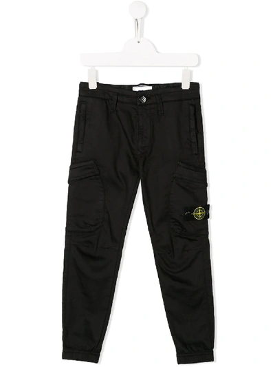 Stone Island Kids' Straight Leg Trousers In Black