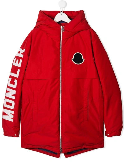 Moncler Kids' Hooded Padded Coat In Red
