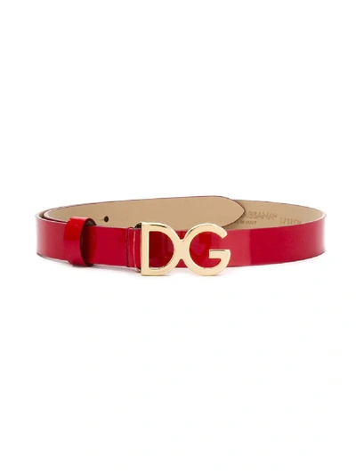 Dolce & Gabbana Kids Logo Leather Belt In Red