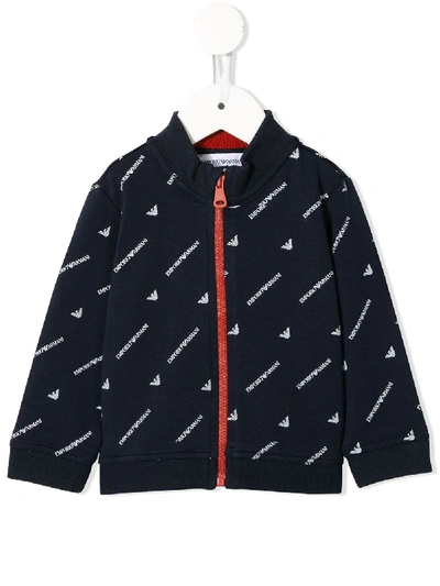 Emporio Armani Babies' All-over Logo Print Sweatshirt In Blue