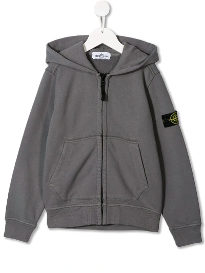 Stone Island Junior Kids' Logo Patch Zip-up Hoodie In Grey