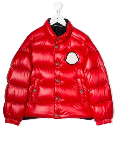 Moncler Kids' Logo Patch Padded Jacket In Red