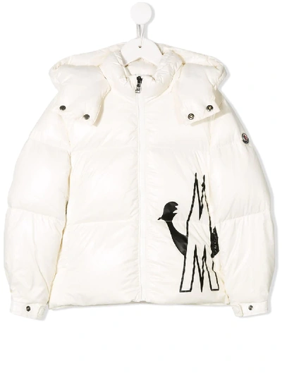 Moncler Kids' Logo Print Padded Jacket In White