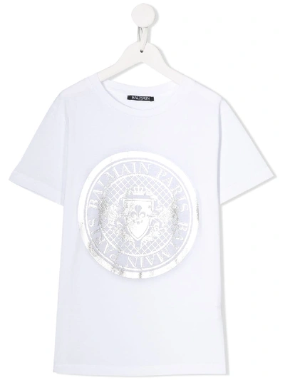 Balmain Kids' Metallic Print T-shirt In White