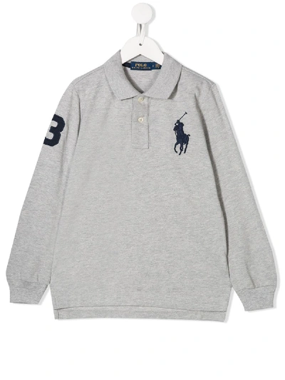 Ralph Lauren Kids' Embroidered Logo Polo Shirt In Grey